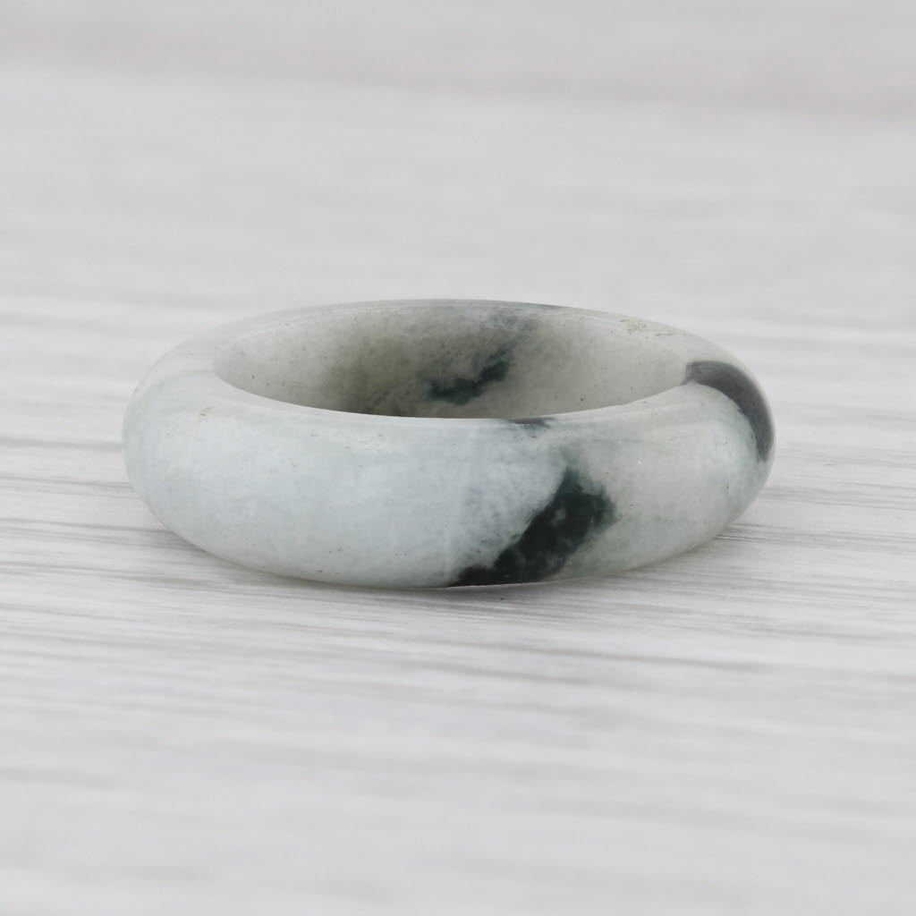 Marbled Green Jadeite Jade Band Ring Size 6.75 6.2mm