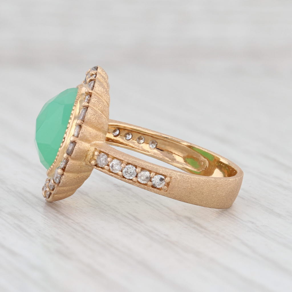 New Nina Wynn Green Chrysoprase Diamond Halo Ring 18k Gold Size 7
