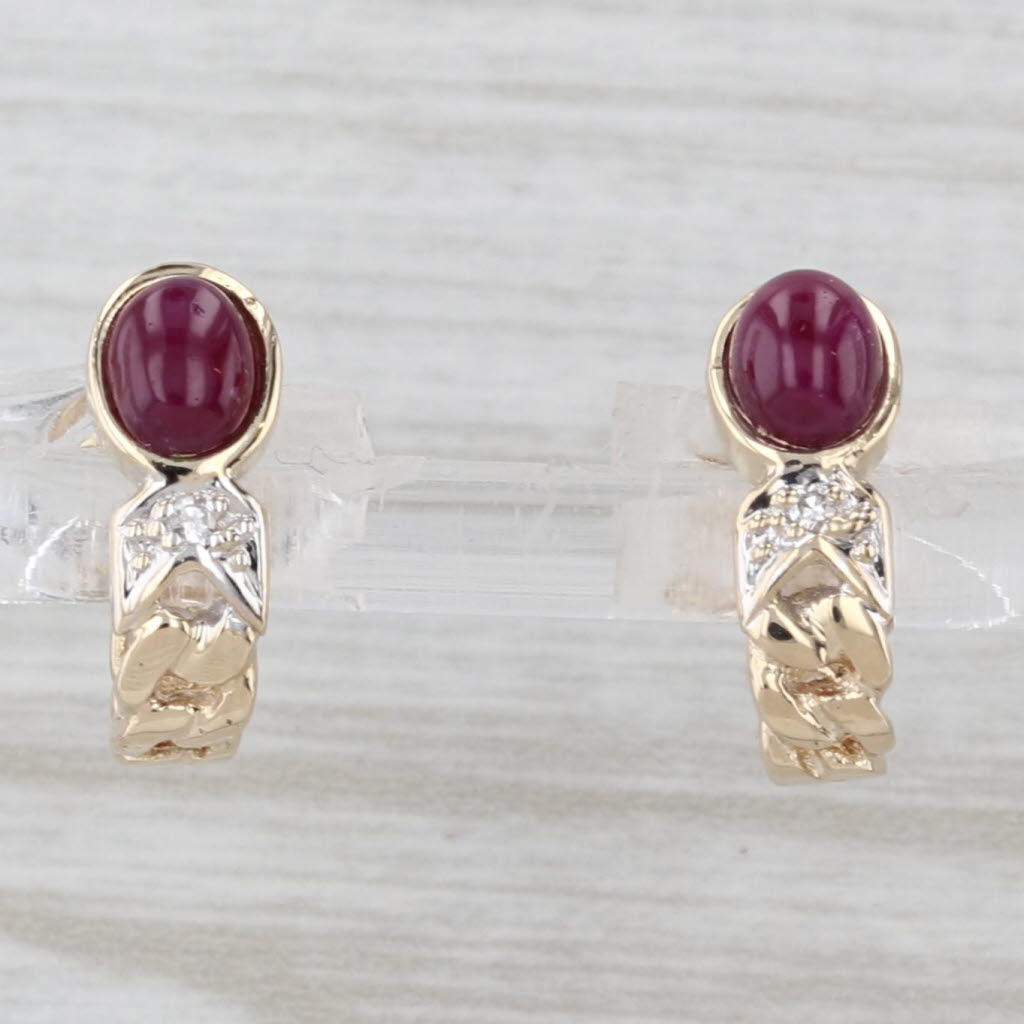 Light Gray Ruby Diamond J-Hook Earrings 14k Yellow Gold Small Studs