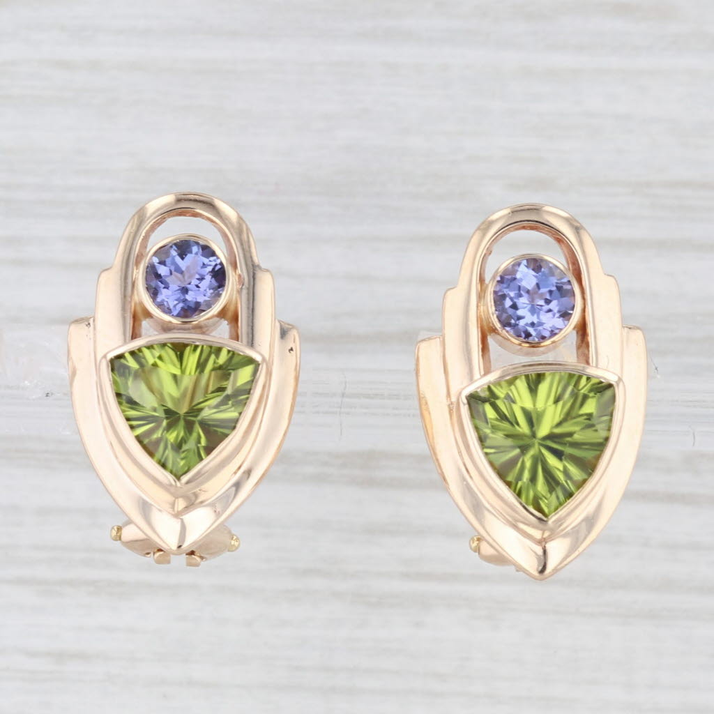 Light Gray 5.18ctw Peridot Tanzanite Drop Earrings 14k Yellow Gold Ofiesh