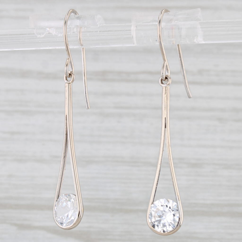 Light Gray Cubic Zirconia Teardrop Earrings 14k White Gold Hook Post Dangles