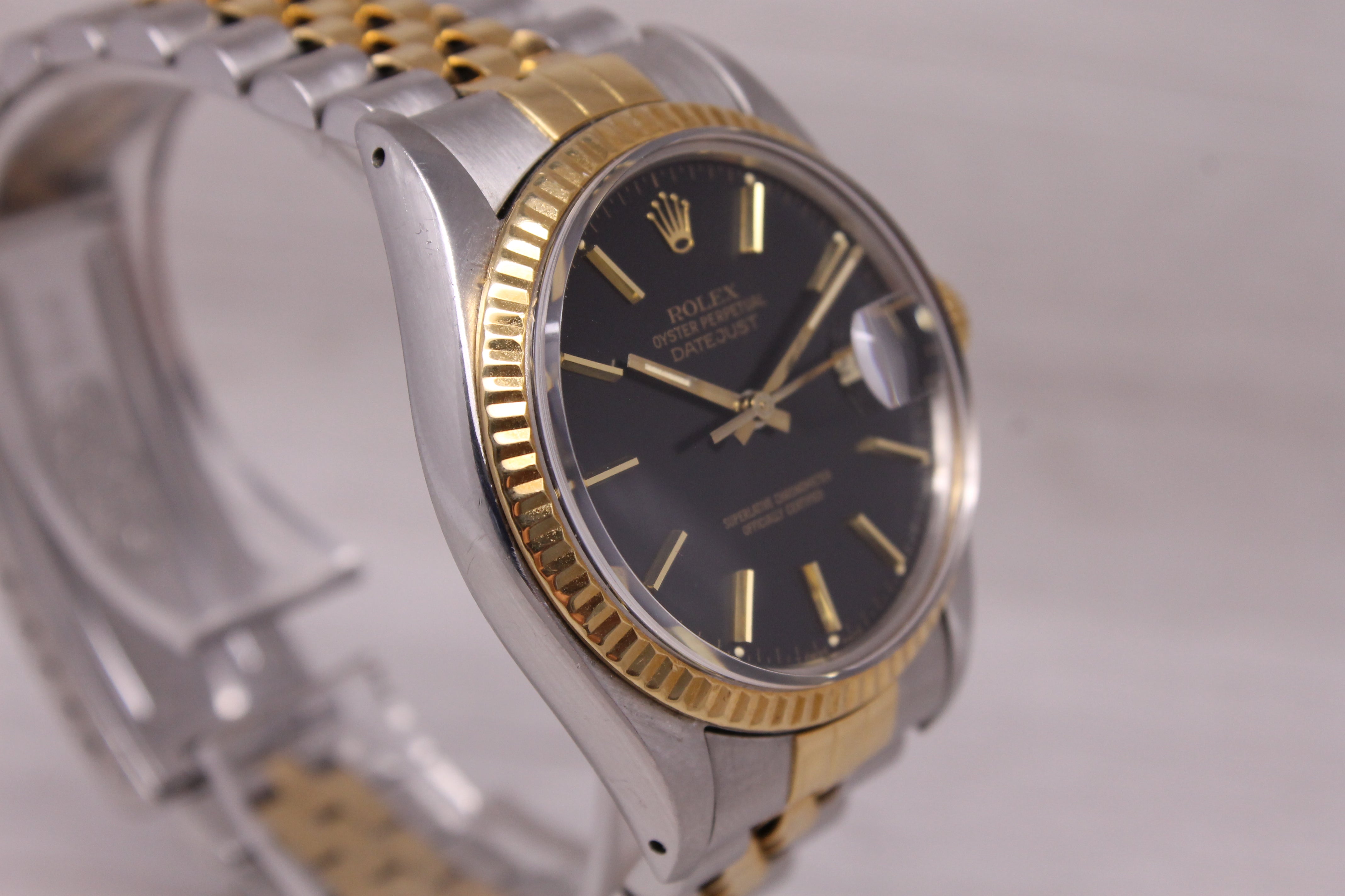 1984 Rolex Datejust 16013 36mm Automatic Watch Original Black Dial 18k & Steel