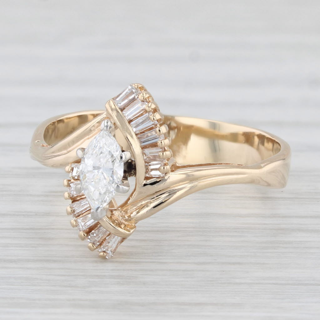 Light Gray 0.60ctw Marquise Diamond Engagement Ring 14k Yellow Gold Size 9.5 Bypass