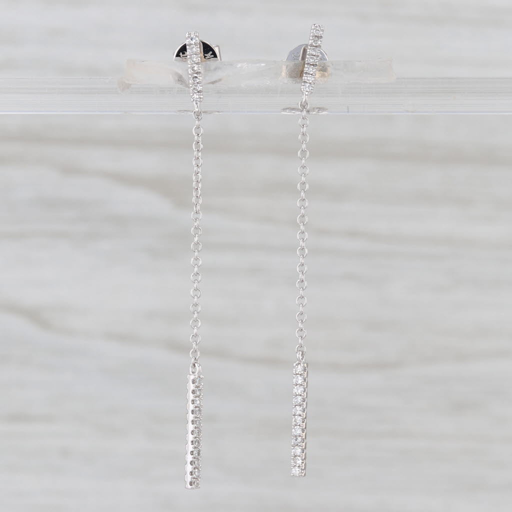 0.22ctw Diamond Bar Chain Dangle Drop Earrings 14k White Gold Dangles Drops