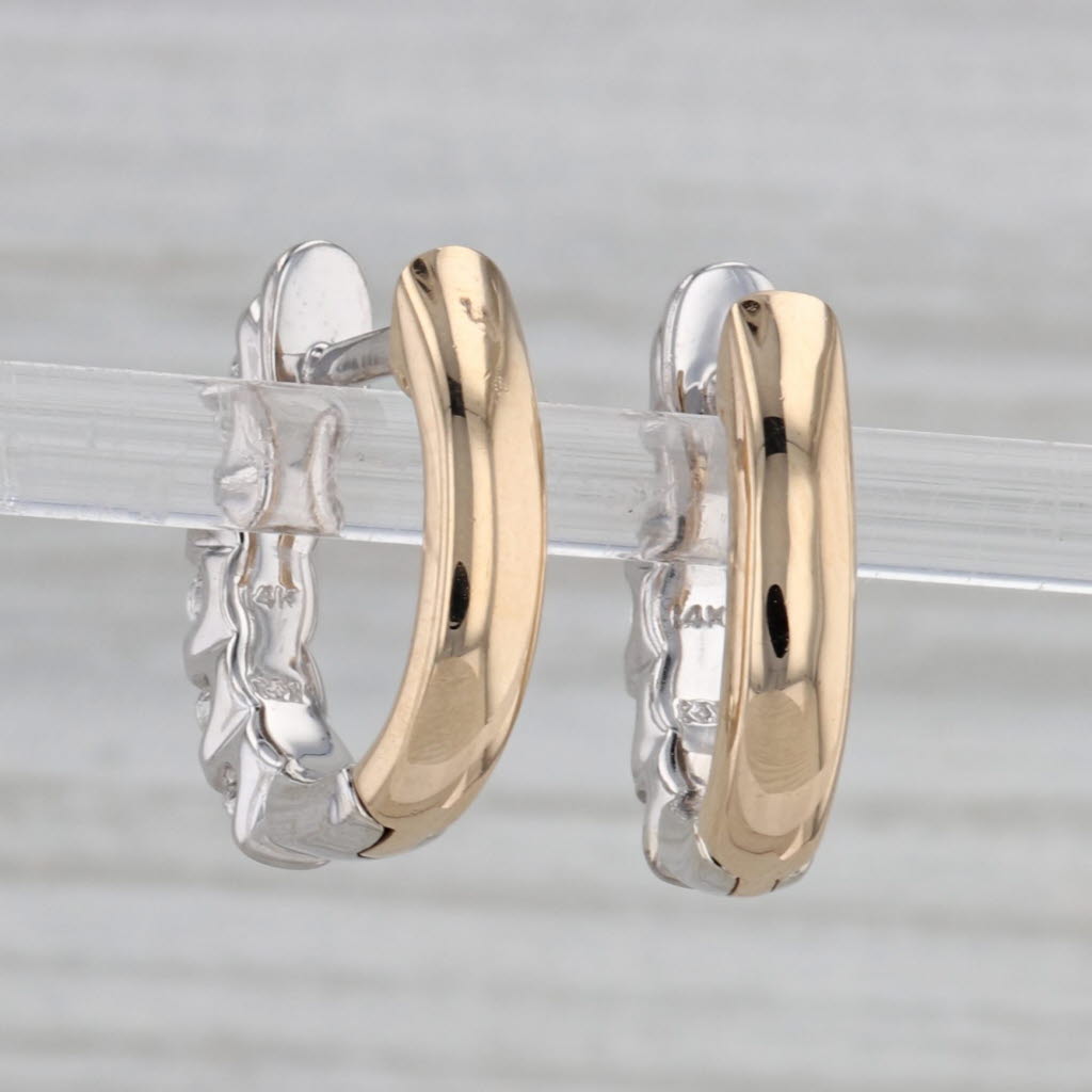 Gray 0.47ctw Diamond Hoop Huggie Earrings 14k Gold 2-Toned Hinged Snap Top