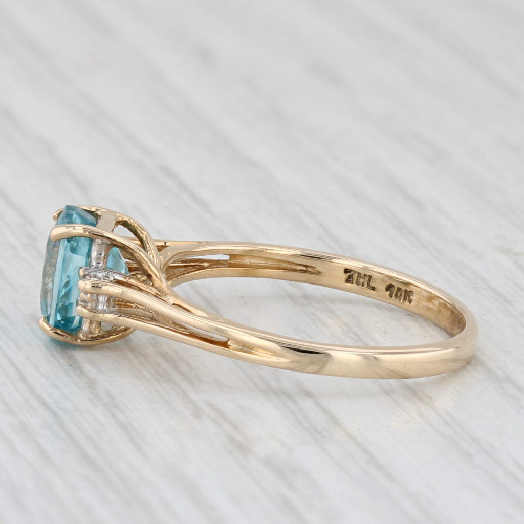 Light Gray 2.05ct Oval Blue Zircon Diamond Ring 10k Yellow Gold Size 7.25
