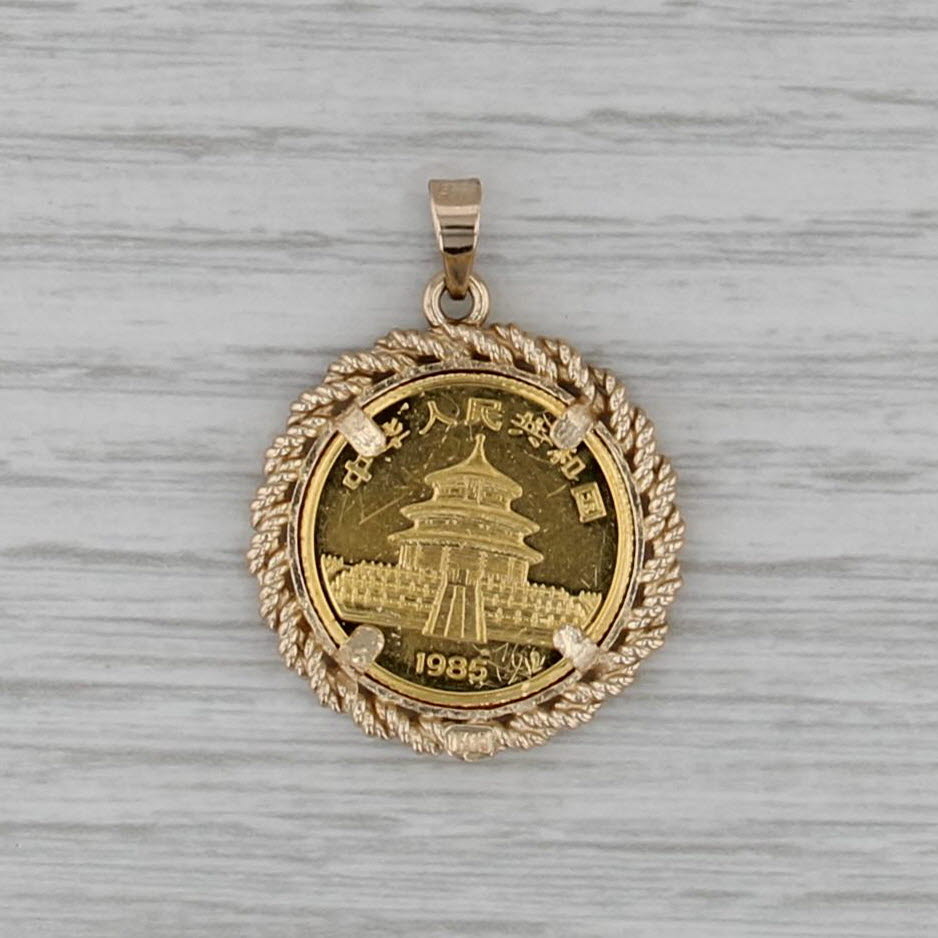 1/10oz 1985 10 Yuan Chinese Panda Coin Pendant 14k 999 Yellow Gold