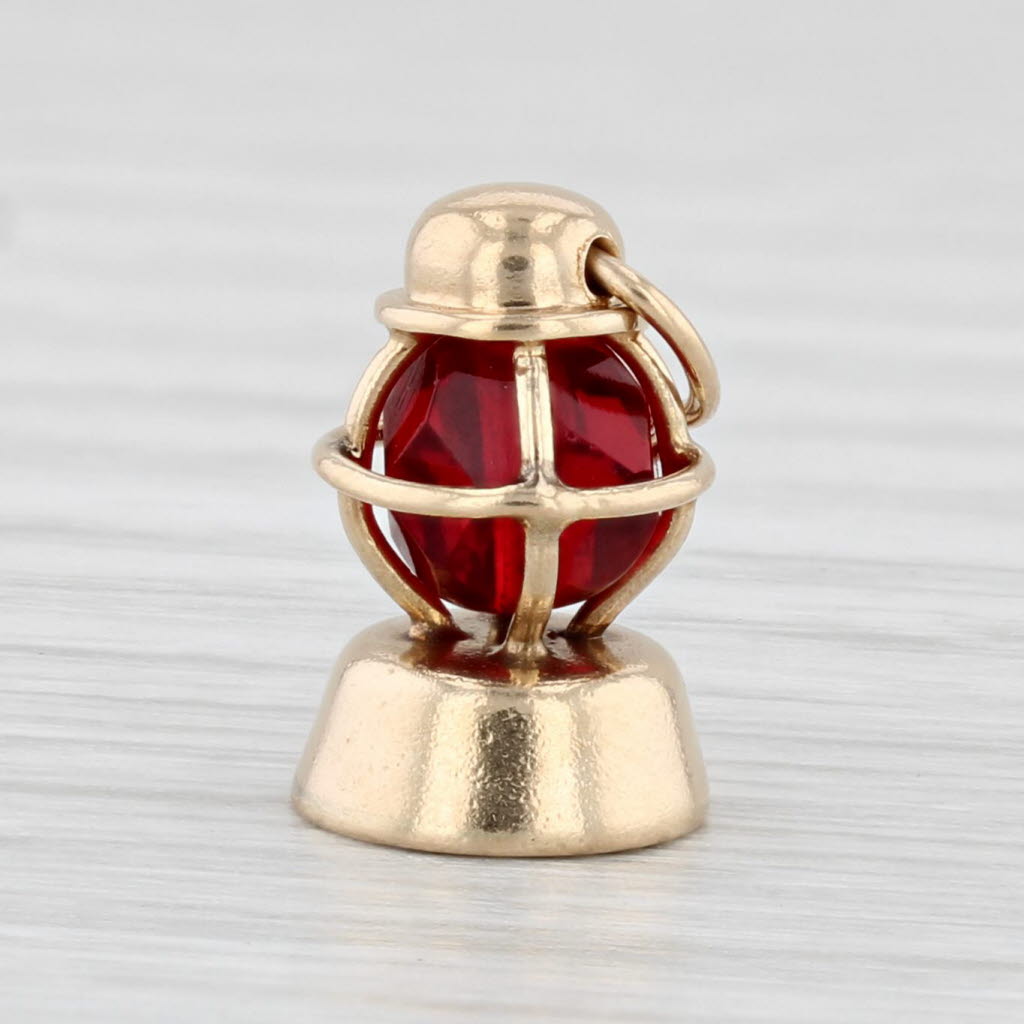 Light Gray Red Bead Lantern Charm 14k Yellow Gold 3D Pendant