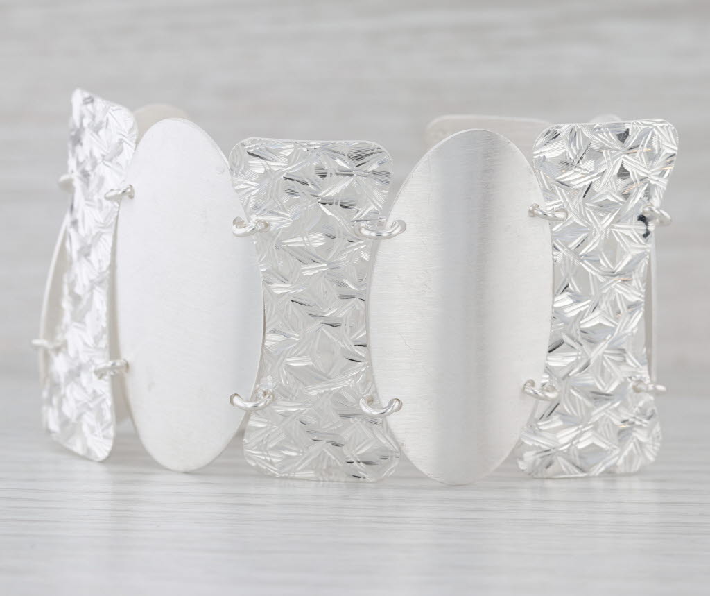 Chunky Silver Panel Bracelet Sterling Silver 7.25" 40.1mm Italian