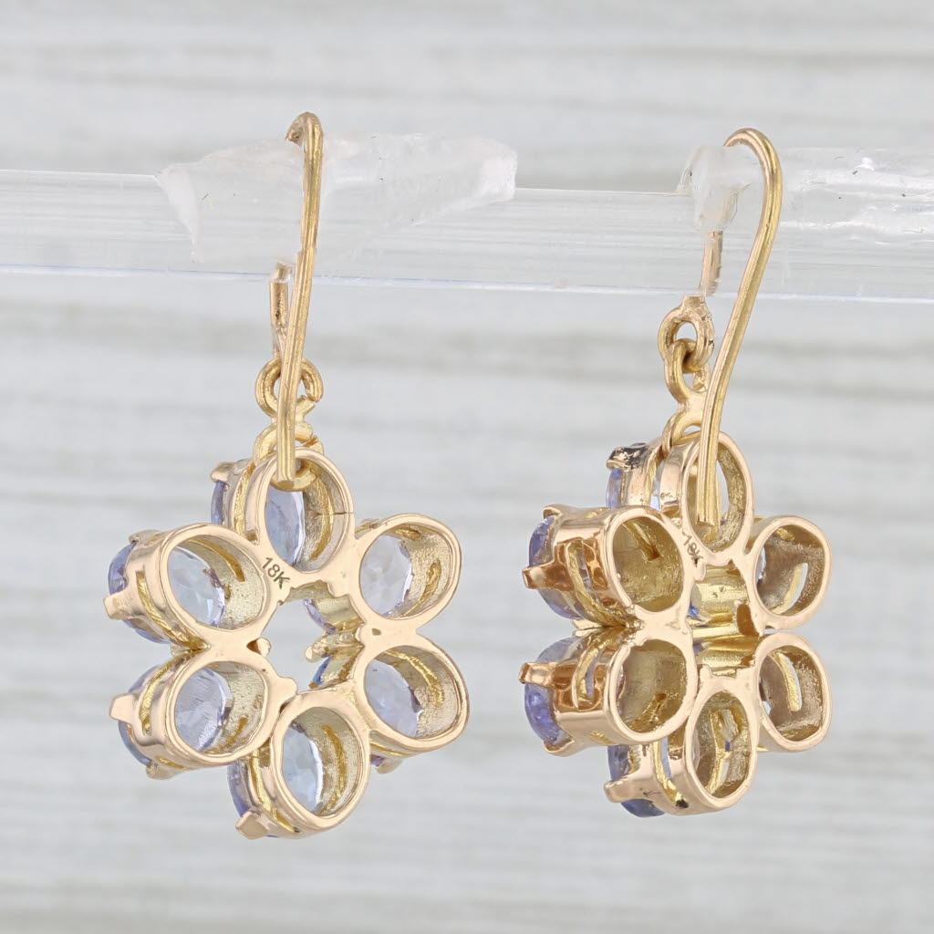 Light Gray 4ctw Tanzanite Flower Dangle Earrings 18k Yellow Gold Hook Post Drops