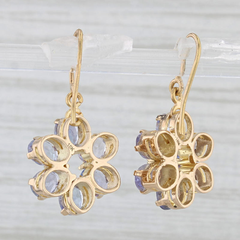 4ctw Tanzanite Flower Dangle Earrings 18k Yellow Gold Hook Post Drops