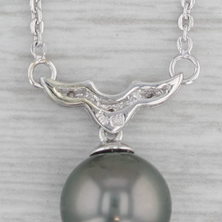 Gray Cultured Black Pearl Diamond Pendant Necklace 14k White Gold 16.25" Cable Chain