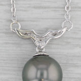 Cultured Black Pearl Diamond Pendant Necklace 14k White Gold 16.25" Cable Chain