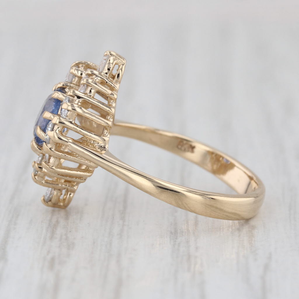 1.65ctw Blue Sapphire Diamond Halo Ring 14k Yellow Gold Size 6.5 Engagement