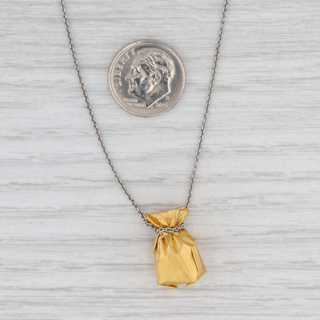 24k Gold Bag Pendant Platinum Necklace 17" Cable Chain