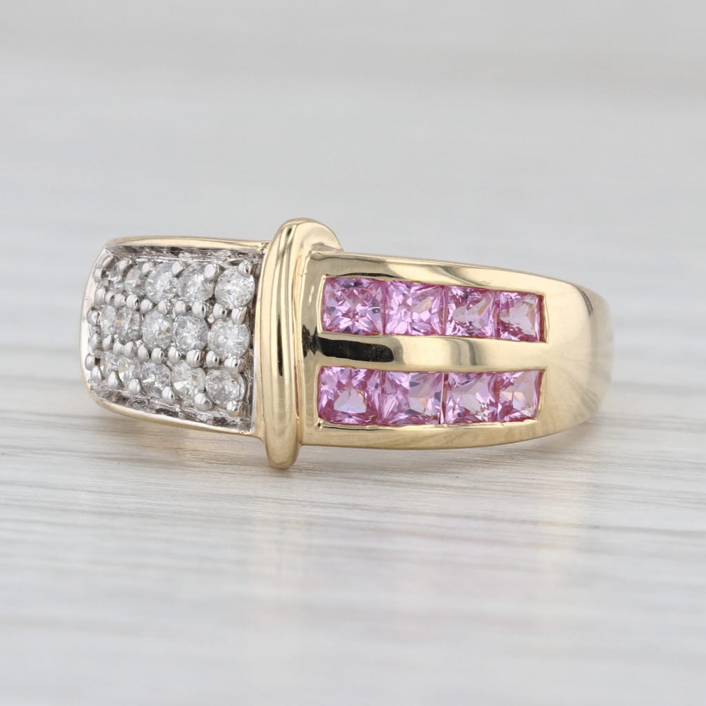 0.95ctw White Diamond Pink Sapphire 14k Yellow Gold Size 7
