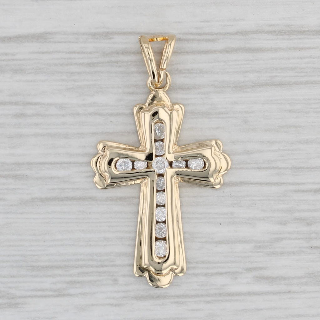 Gray 0.23ctw Diamond Cross Pendant 14k Yellow Gold Religious Jewelry