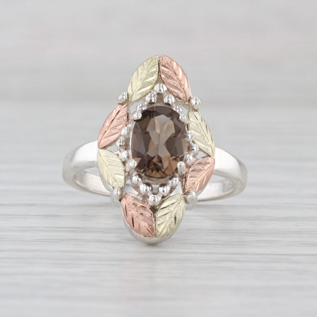 Smoky Quartz Leaf Ring Sterling Silver 12k Gold Coleman Co Black Hills Gold