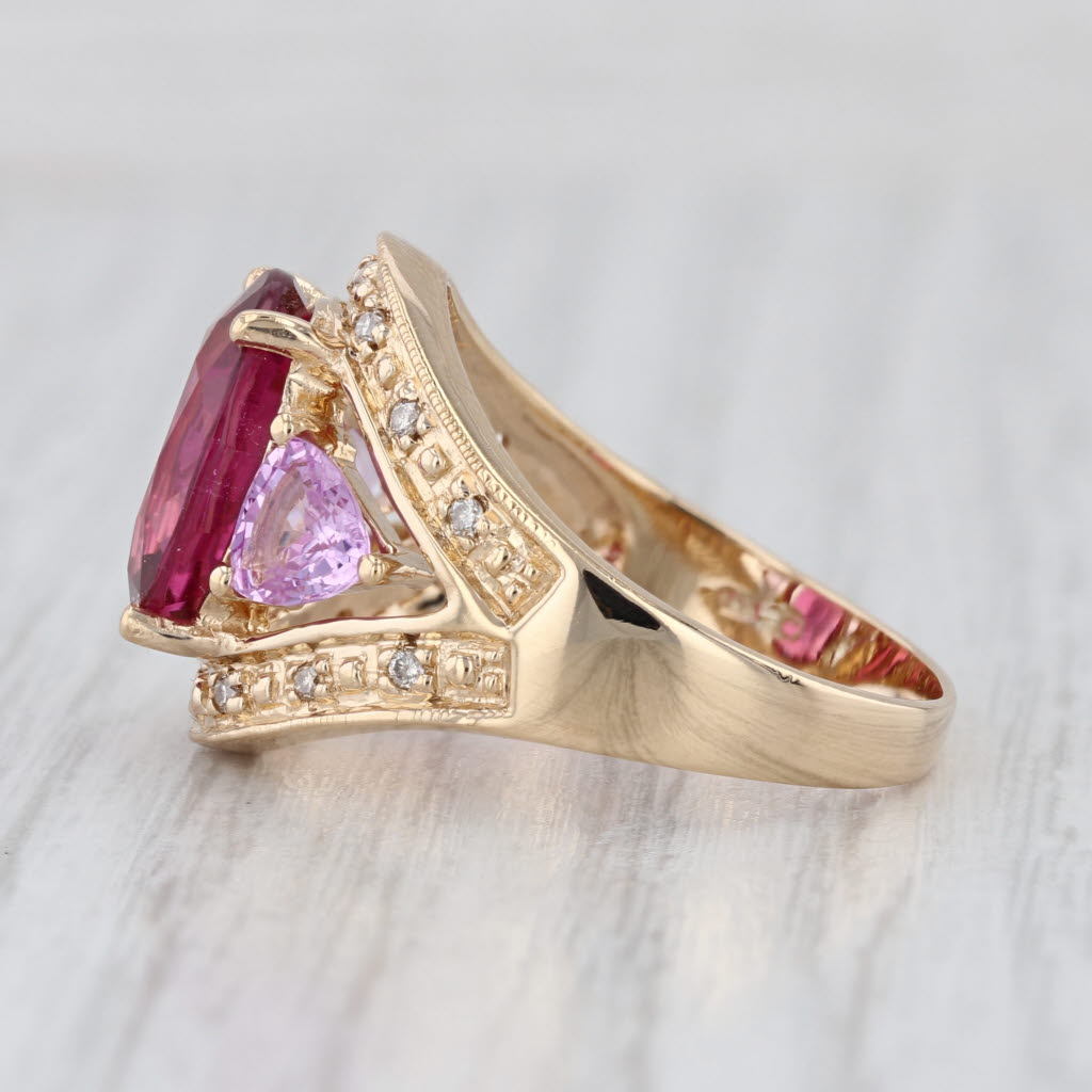 5.07ctw Pink Sapphire Rubellite Tourmaline Diamond Ring 14k Yellow Gold Size 8