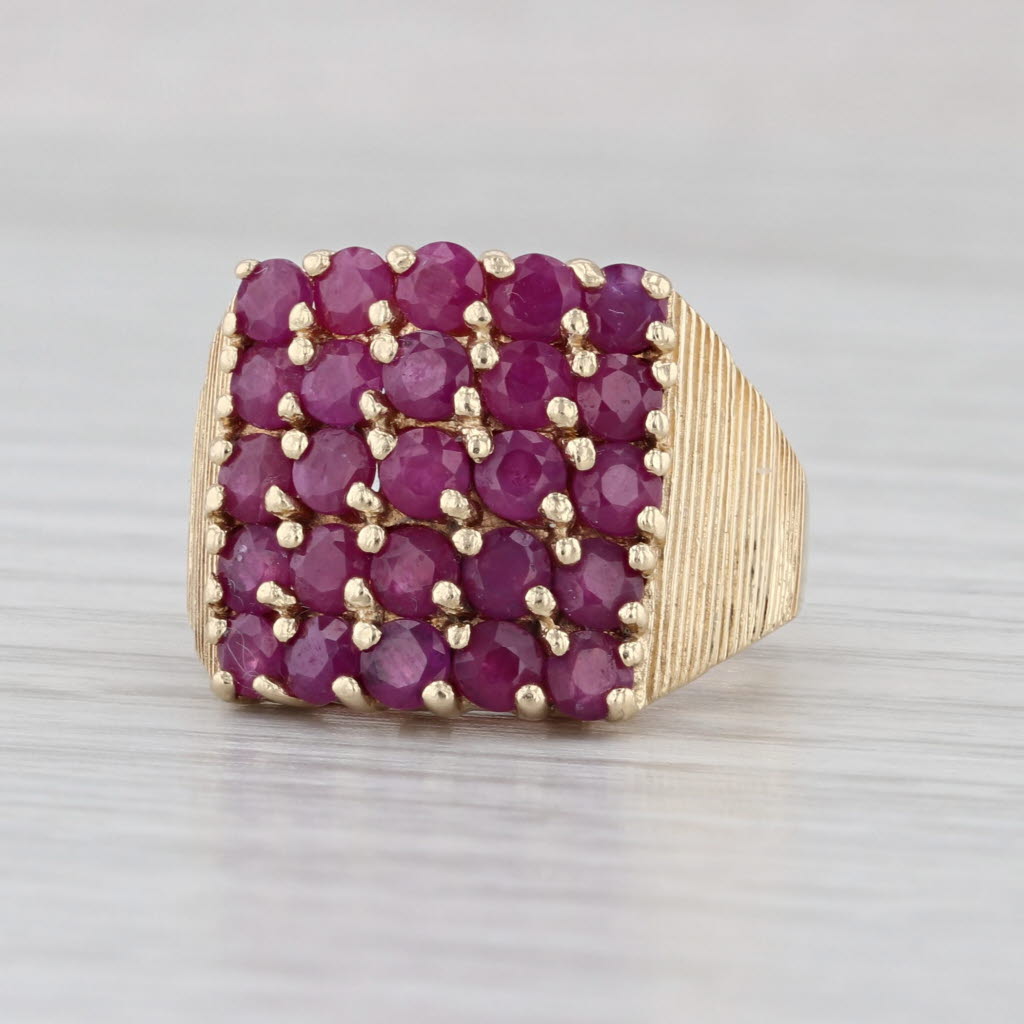 2.70ctw 5 Row Checkerboard Ruby Cluster Ring 14k Yellow Gold Size 6