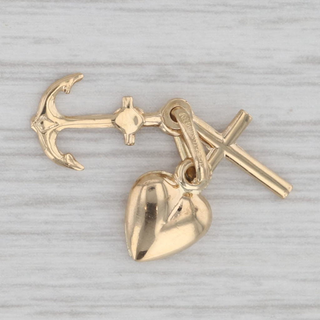 Gray Heart Anchor Cross Pendant 18k Yellow Gold Faith Hope Love Charm