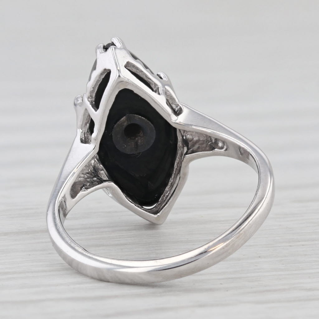 Light Gray Onyx Diamond Star Signet Ring 10k White Gold Size 4 Vintage