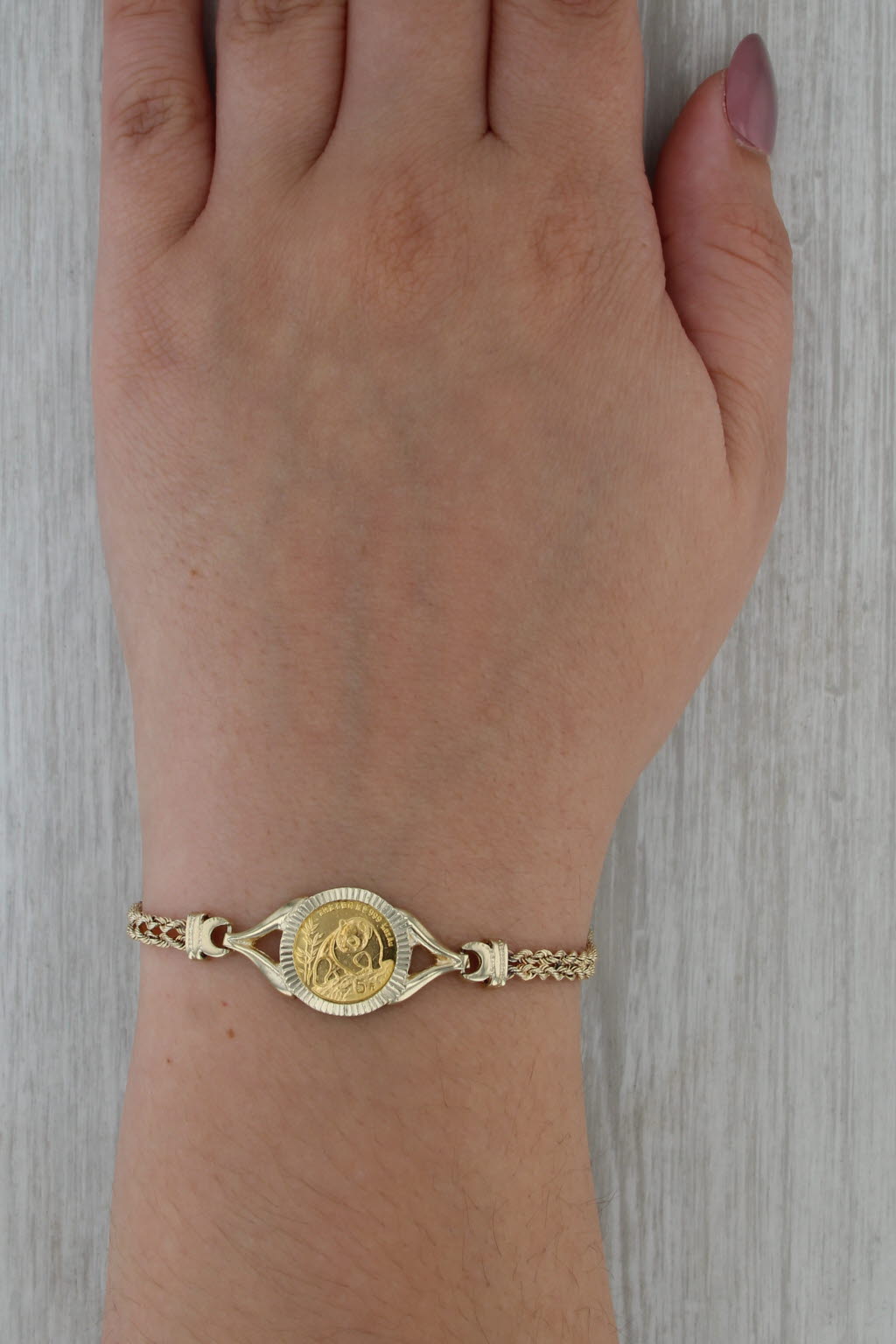 14Kブレスレット 1990 1/20oz Chinese Panda Coin Bracelet 14k 24k 999 Gold 7.25