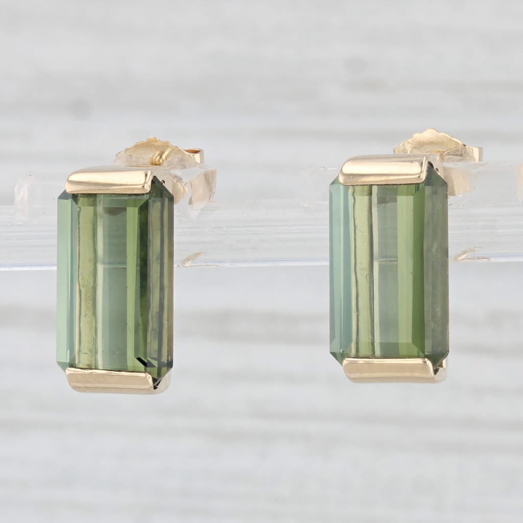 Light Gray New 6.94ctw Green Tourmaline Stud Drop Earrings 14k Yellow Gold