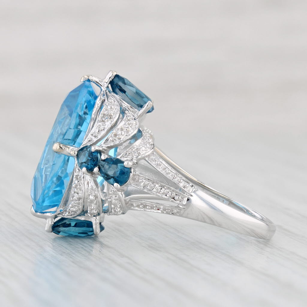 Light Gray 13.62ctw Blue Topaz Diamond Cocktail Ring 14k White Gold Size 8