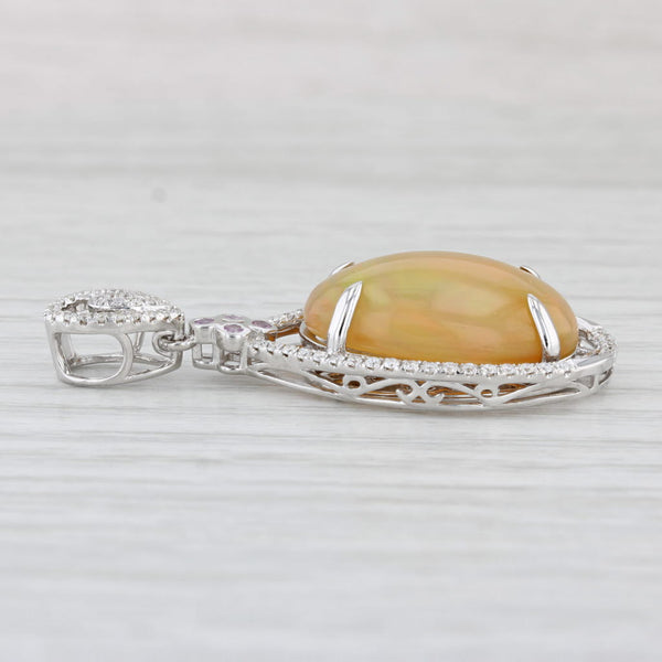 Opal Cabochon Diamond Pink Sapphire Pendant 14k White Gold Statement