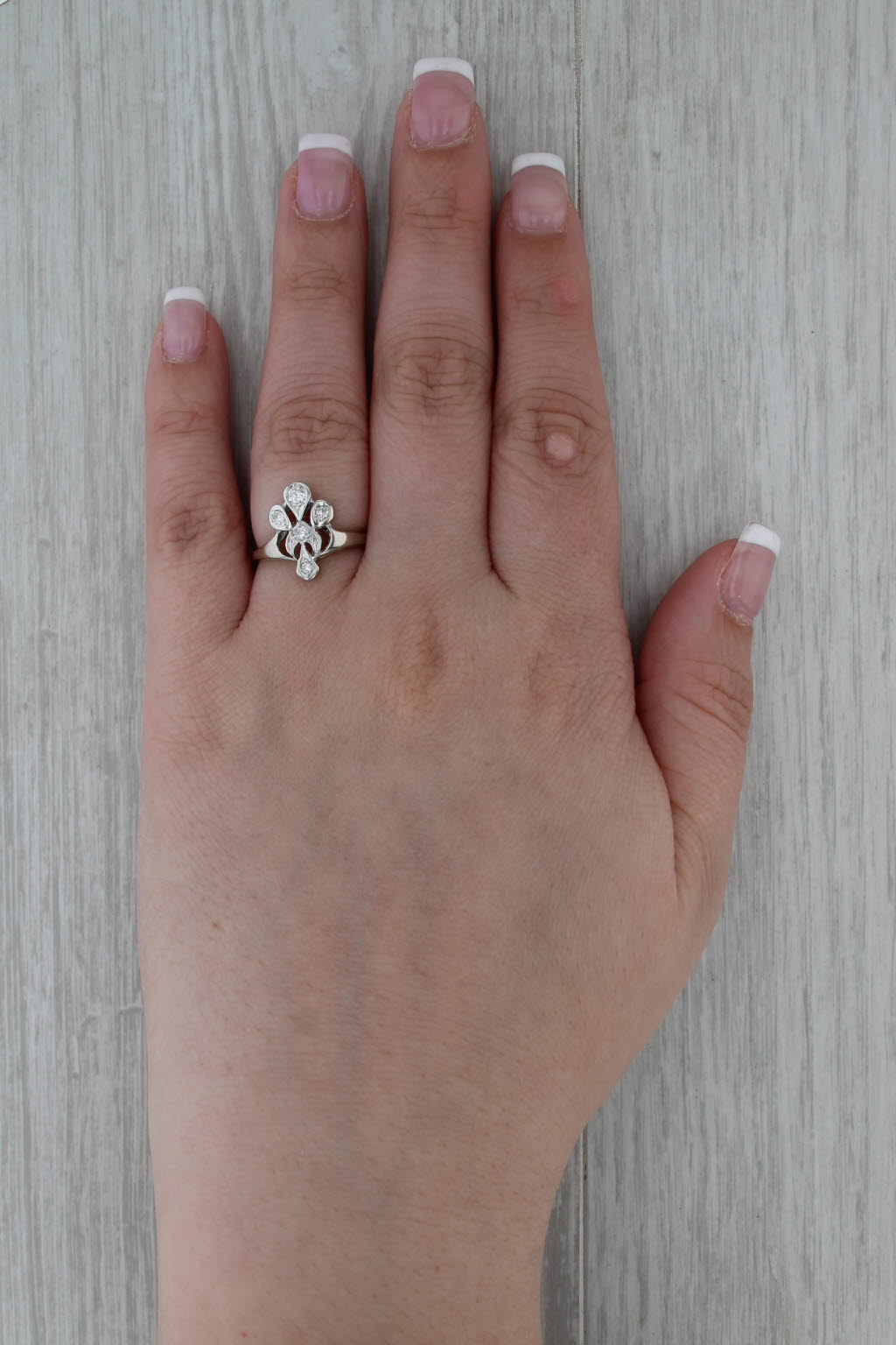 Vintage Converted Stickpin 0.19ctw Diamond Ring 14k White Gold Size 6.25