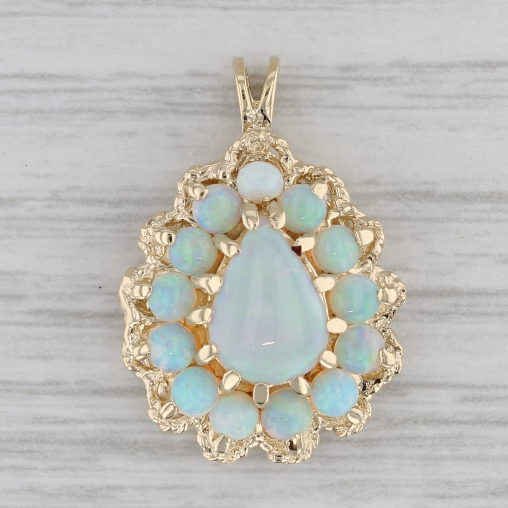 Gray Vintage Opal Teardrop Pendant 14k Yellow Gold Statement