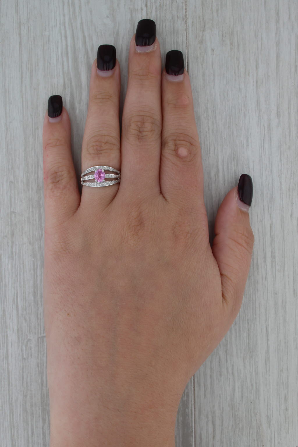 0.93ctw Pink Sapphire Diamond Ring 14k White Gold Size 7.25 Multiband Style