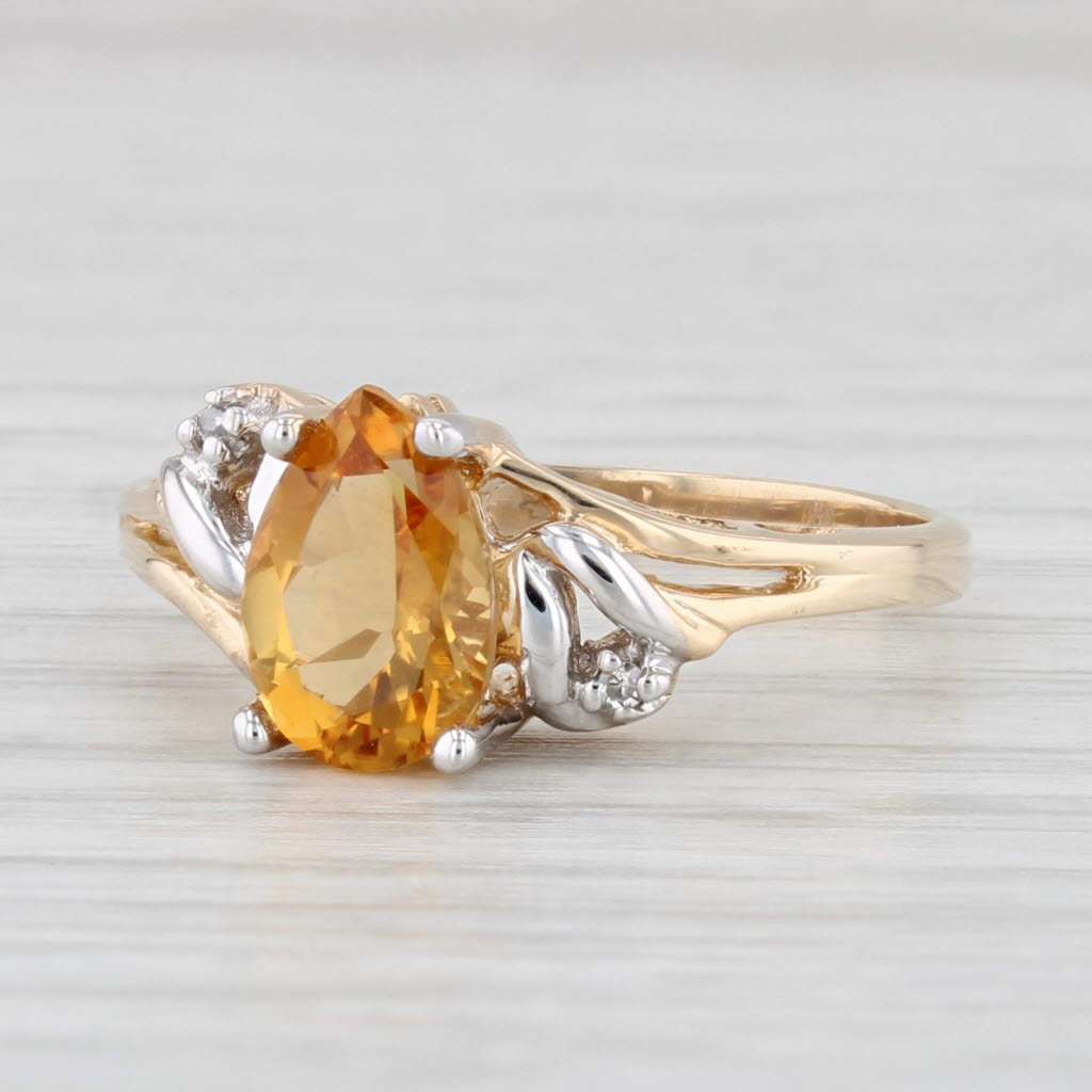 Light Gray 1ct Pear Citrine Solitaire Ring 10k Yellow Gold Size 7 Diamond Accents