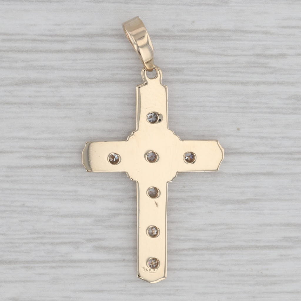 Gray 0.14ctw Diamond Accented Cross Pendant 14k Yellow Gold