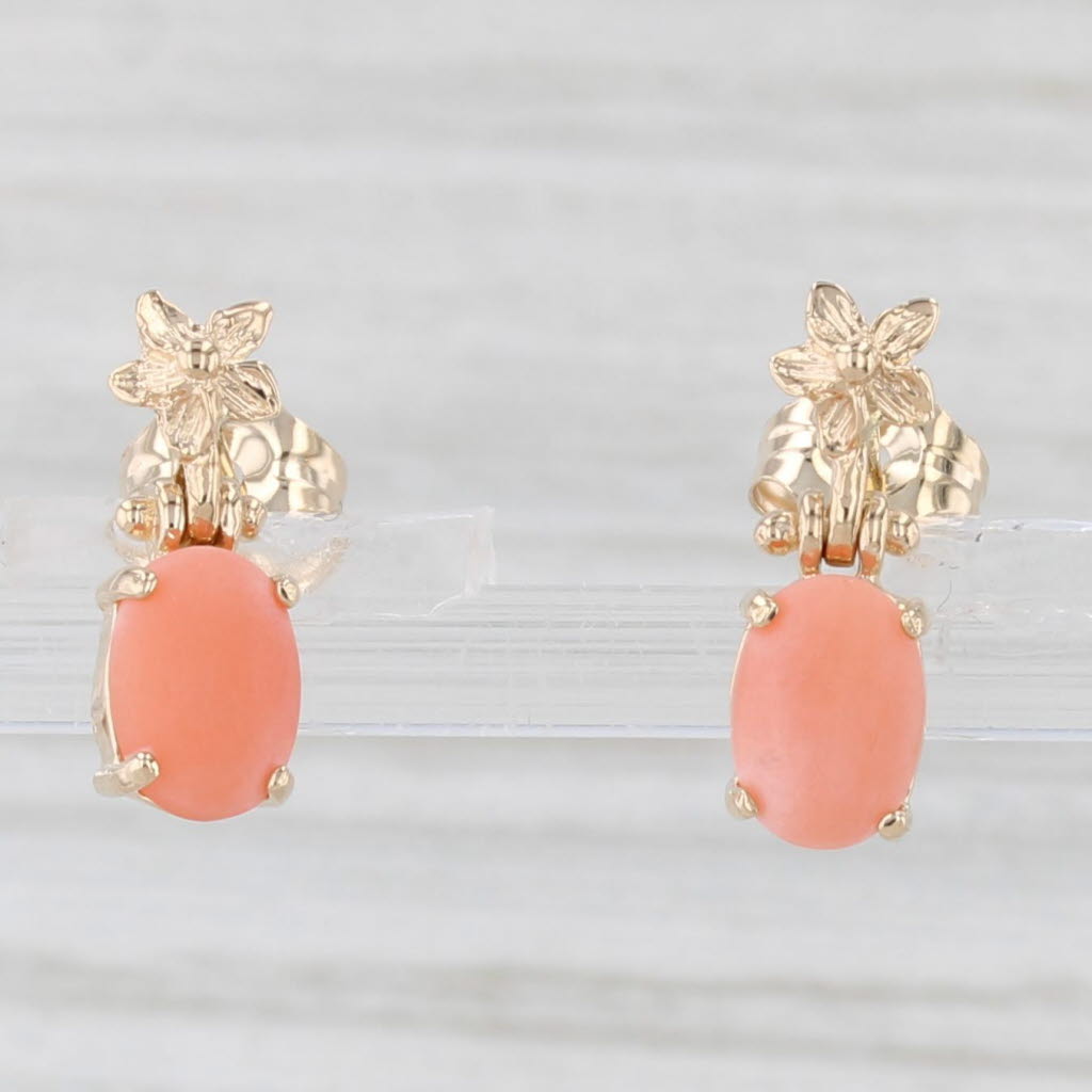 Light Gray Vintage Coral Drop Flower Earrings 14k Yellow Gold