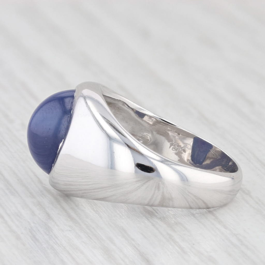 Light Gray Lab Created Star Sapphire Ring 18k White Gold Size 5.5 Oval Cabochon Solitaire