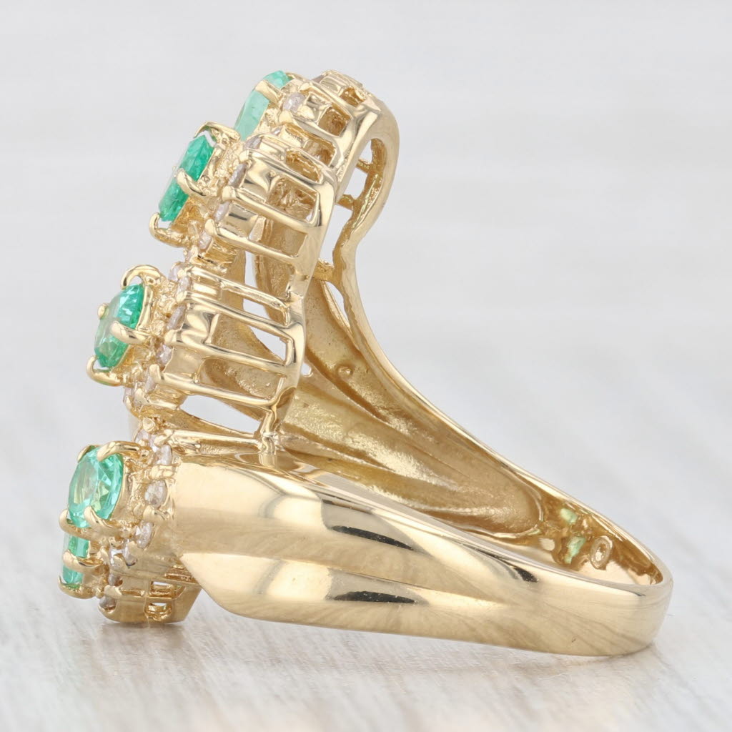 Light Gray 1.24ctw Emerald Diamond Fan Spray Ring 18k Yellow Gold Cocktail Size 6.5