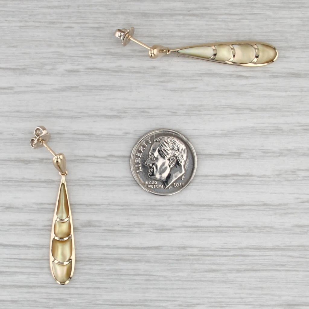 Kabana Oyster Shell Teardrop Dangle Earrings 14k Yellow Gold Drops