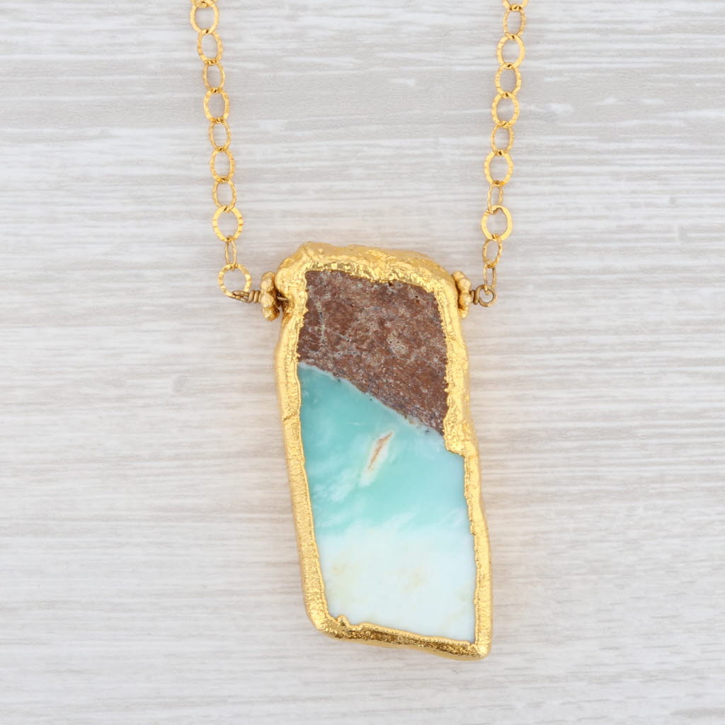 New Nina Wynn Chrysoprase Pendant Necklace Sterling Gold Vermeil 32"