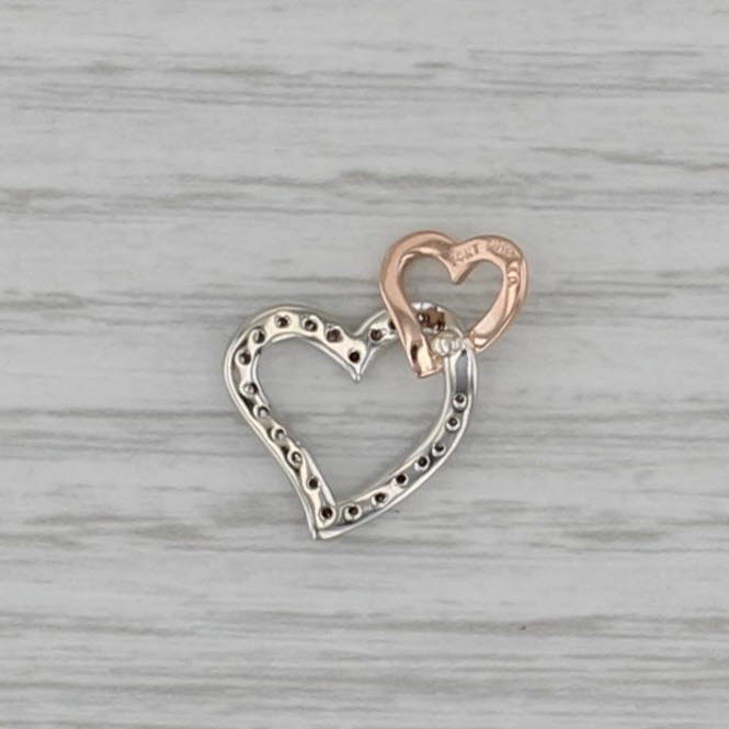 Diamond Interlocking Hearts Pendant 14k White Rose Gold Drop