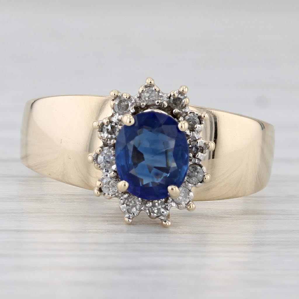 Light Gray 0.74ctw Oval Blue Sapphire Diamond Halo Ring 10k Yellow Gold Size 7.25