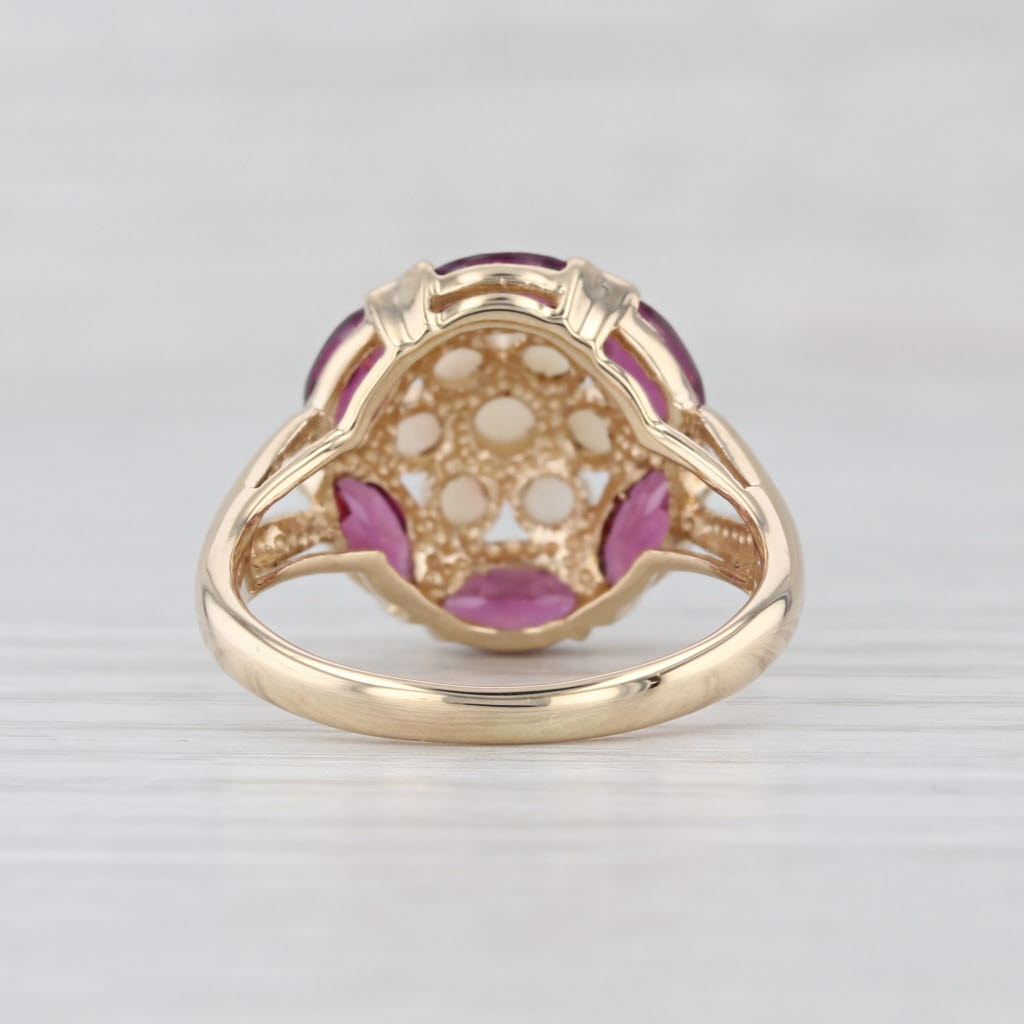 1.75ctw Garnet Opal Flower Cluster Ring 10k Yellow Gold Size 7.25