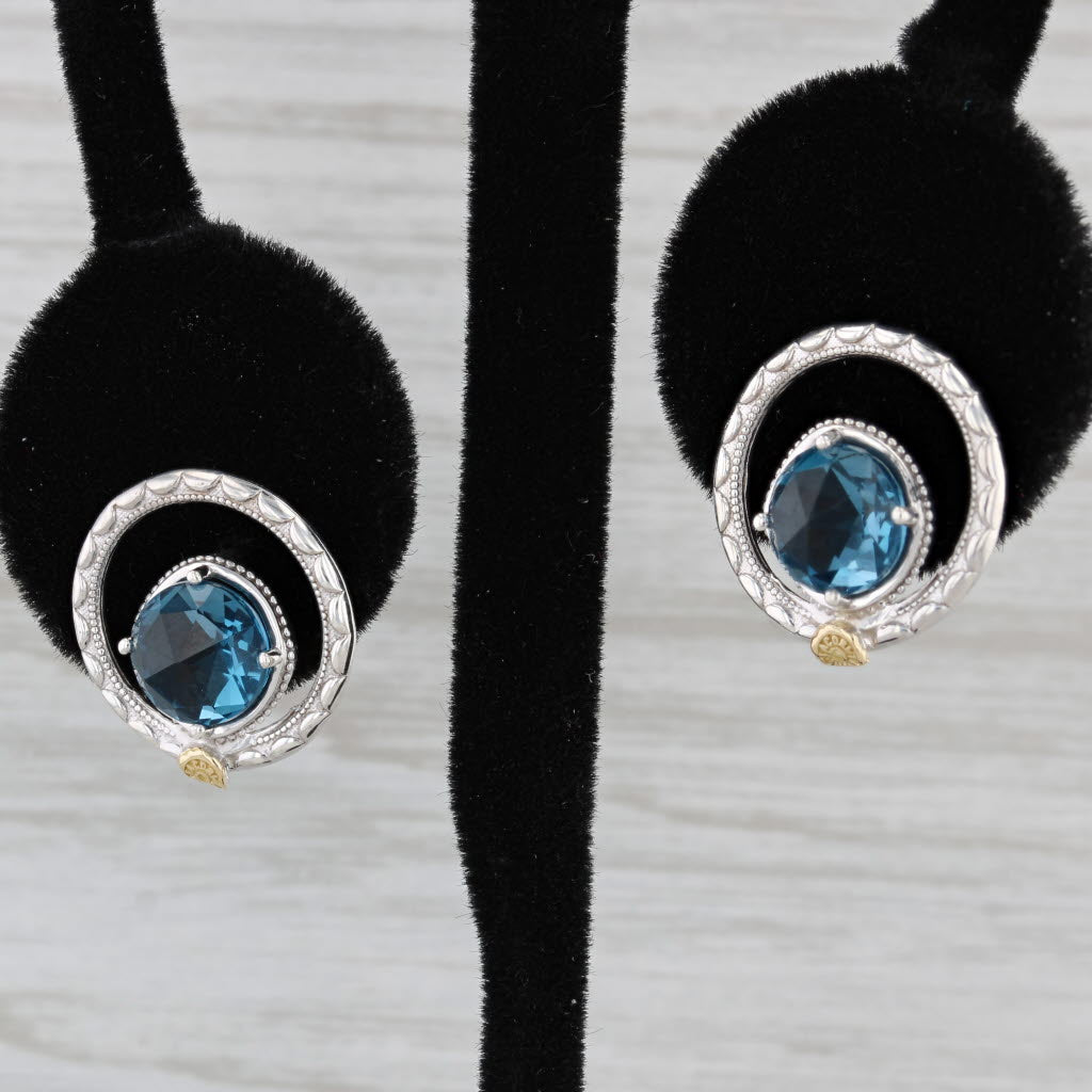 Black New Tacori 3.30ctw London Blue Topaz Stud Earrings Sterling Silver 18k Gold