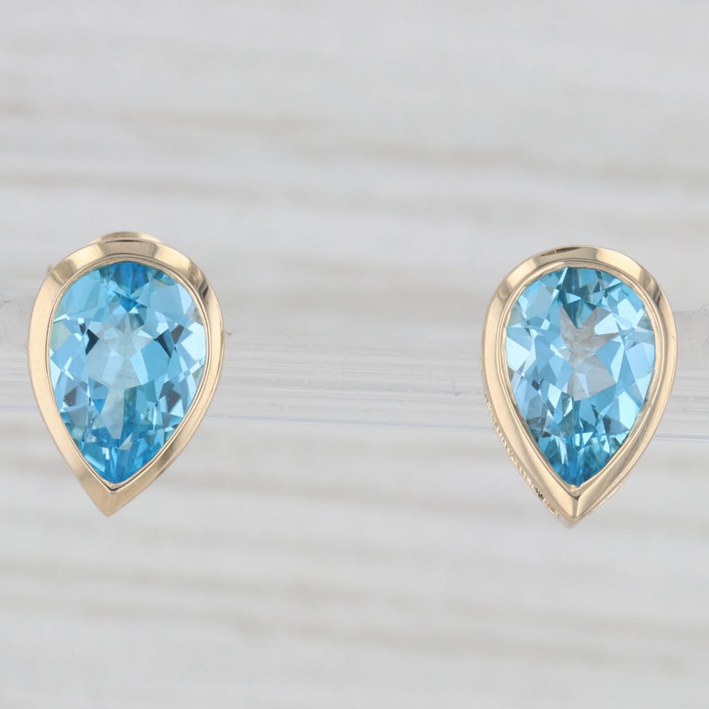 Light Gray 4.80ctw Pear Solitaire Blue Topaz Stud Earrings 14k Yellow Gold