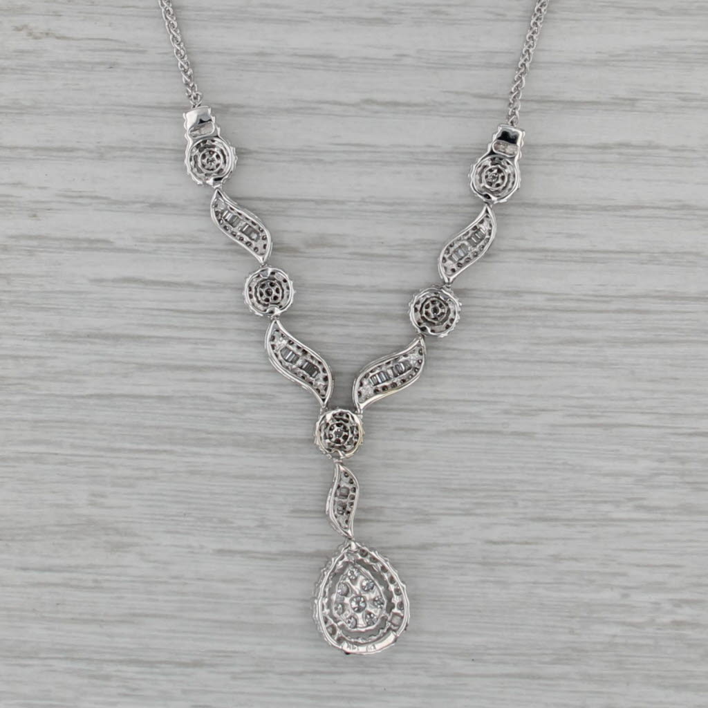 1.96ctw Diamond Teardrop Lavalier Necklace 14k White Gold 17" Wheat Chain