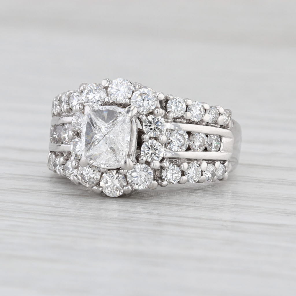 1.86ctw Diamond Halo Engagement Ring 14k White Gold Size 5 Bridal