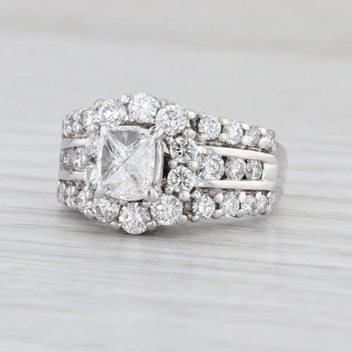 1.86ctw Diamond Halo Engagement Ring 14k White Gold Size 5 Bridal