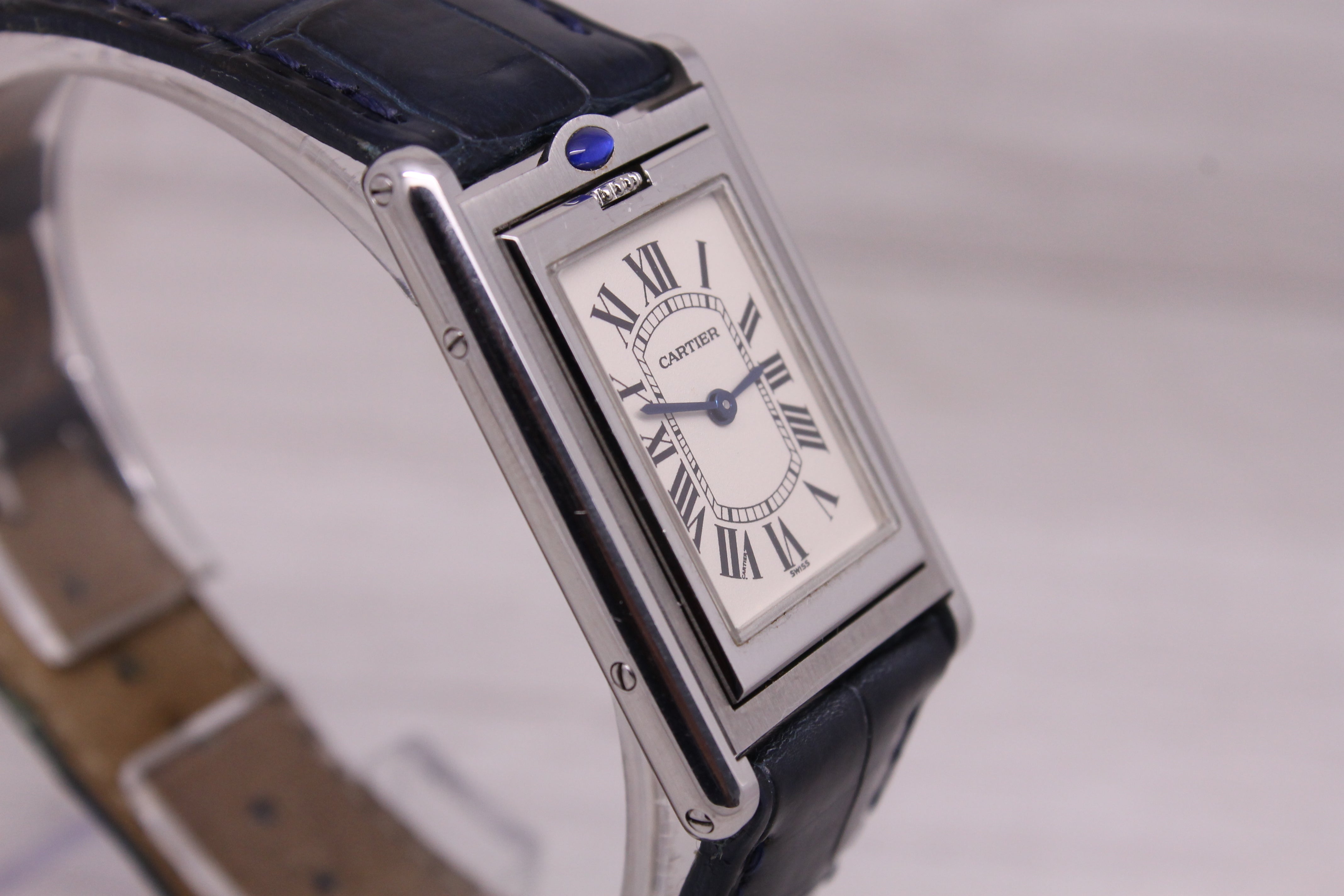 Dark Gray Cartier Basculante ref.2405 Stainless Steel Quartz Watch Original Blue Strap Box