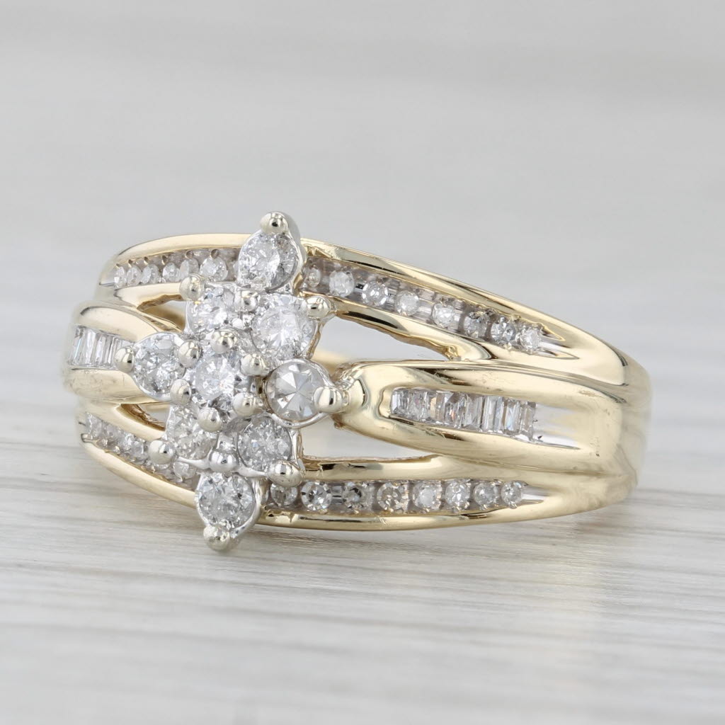 Gray 0.38ctw Diamond Flower Cluster Ring 10k Yellow Gold Size 7 Bridal Engagement
